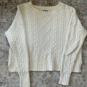 American Eagle Outfitters Cream Cable Knit Crew Sweater